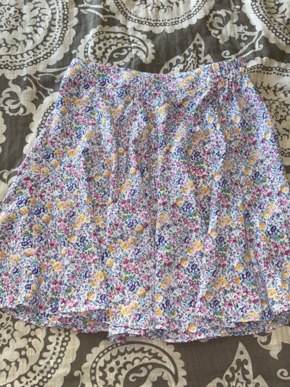 Skies Are Blue Floral Circle Skirt in White, Yellow, Purple, Pink
